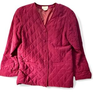 Silk Boutique Quilted Jacket Women’s Medium Fuchsia Lined Pockets 100% Silk EUC